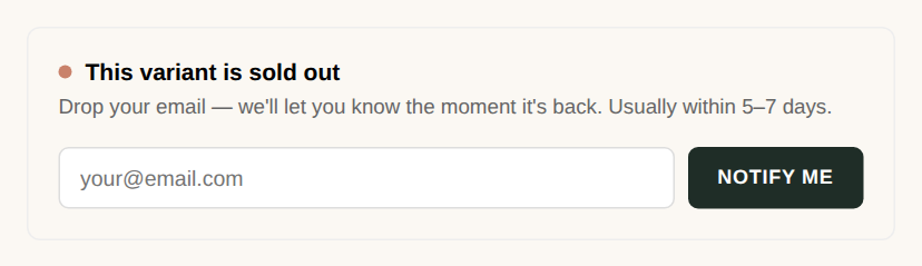 Back-in-Stock Email Signup preview